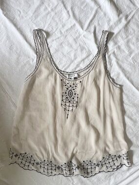 Babaton Silk Shirt Camisole Tank | M | Cream & Black with scalloped hem